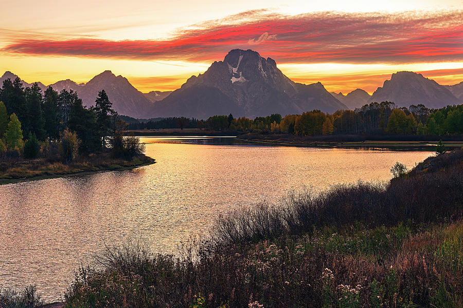 Sunset at Oxbow Bend Photograph by Andy Crawford