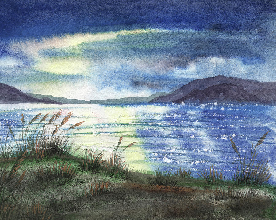 Sunset At Peaceful Lake Sun Reflections Painting by Irina Sztukowski