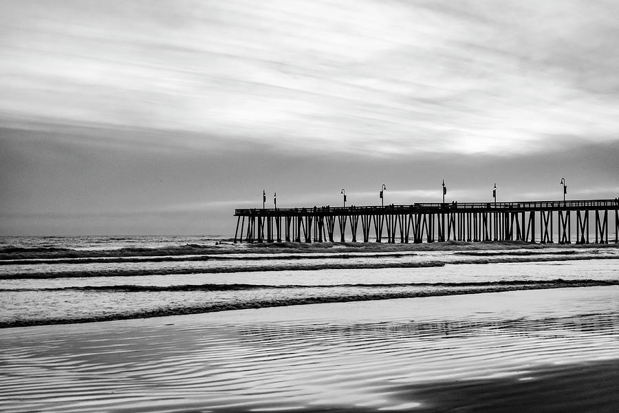 Sunset at Pismo Beach, CA - Black and White Photograph by Bryant Coffey
