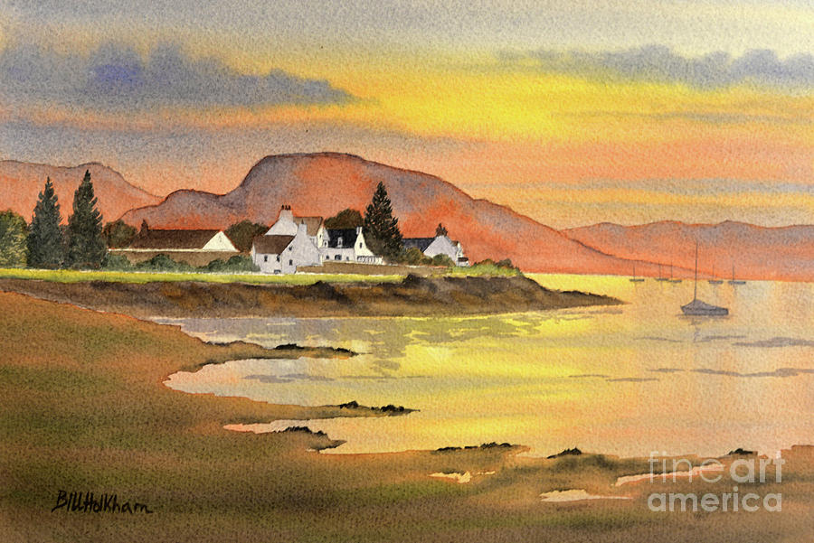 Sunset At Plockton Village Scotland Painting by Bill Holkham
