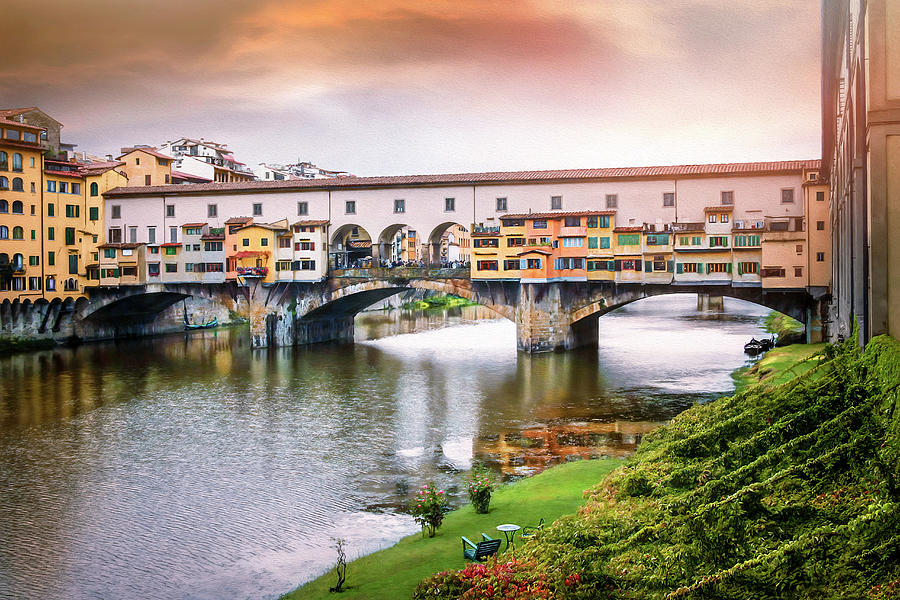 Sunset at Ponte Vecchio Florence Italy  Photograph by Carol Japp