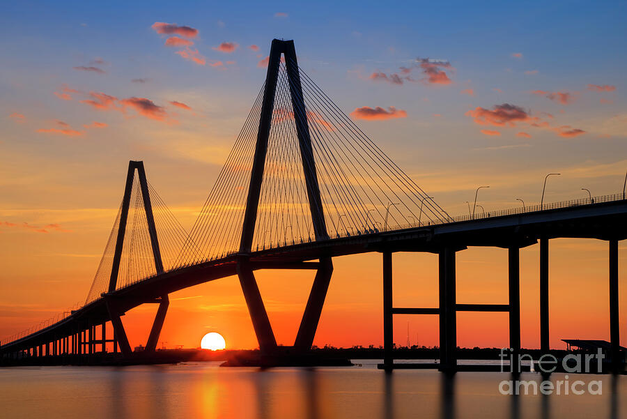 Sunset at Ravenel Bridge in Charleston SC Photograph by Shelia Hunt