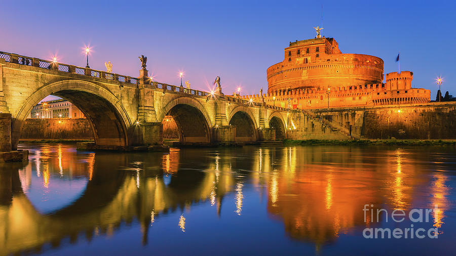 Sunset at San Angelo Bridge and Castel Sant Angelo Photograph by Henk Meijer Photography