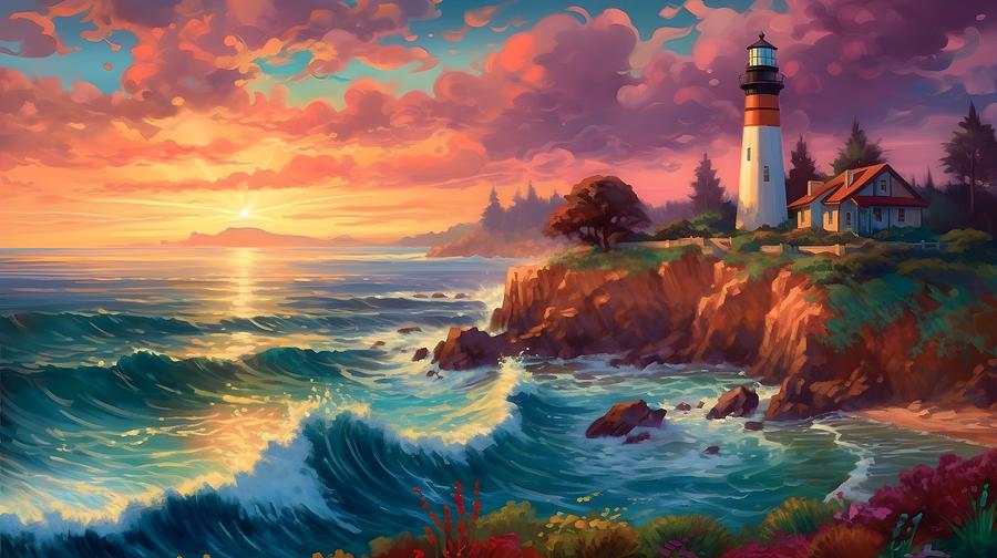 Sunset at Santa Cruz California 1 Painting by Artella Studio