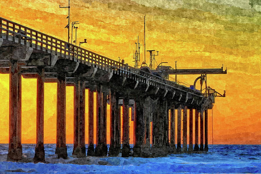 Sunset at Scripps Pier in La Jolla Digital Art by Russ Harris