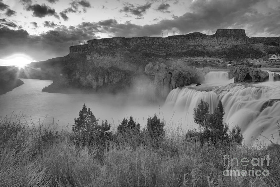 Sunset At Shoshone Falls Black And White Photograph by Adam Jewell