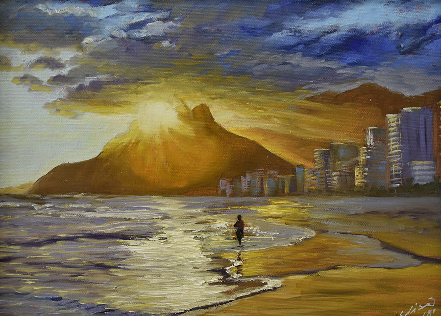 Sunset at the beach Painting by Elisa Arancibia