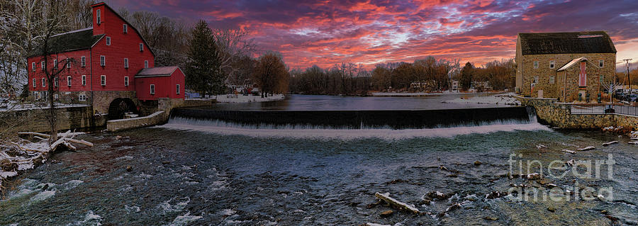 Sunset Photograph - Sunset at the Clinton Red Mill and Boat House Panoramic by Paul Ward