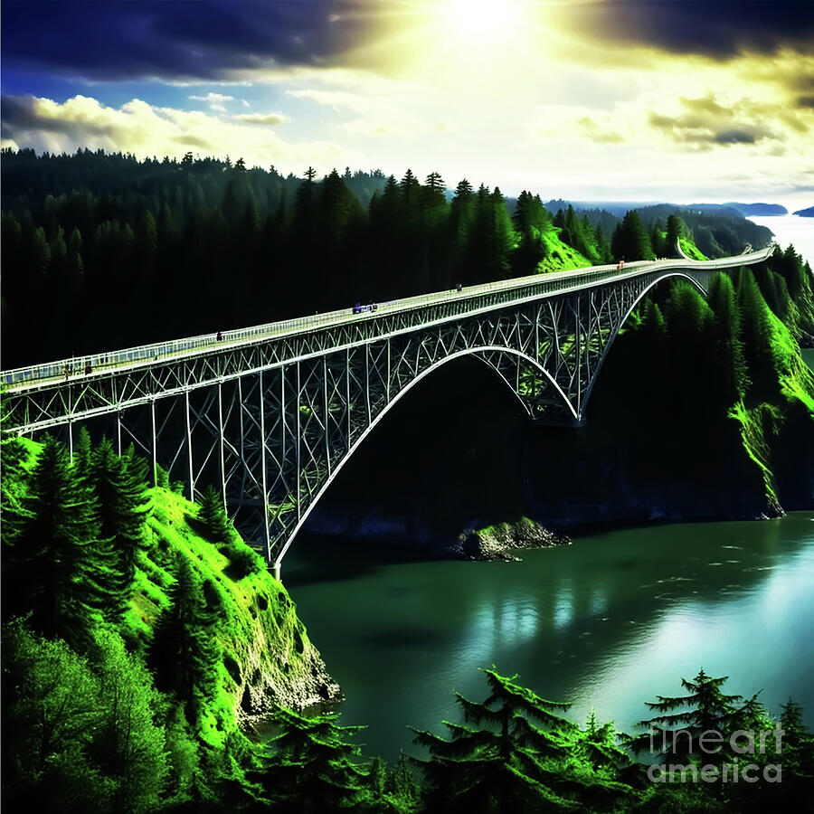 Sunset at The Deception Pass Bridge Digital Art by Eddie Eastwood