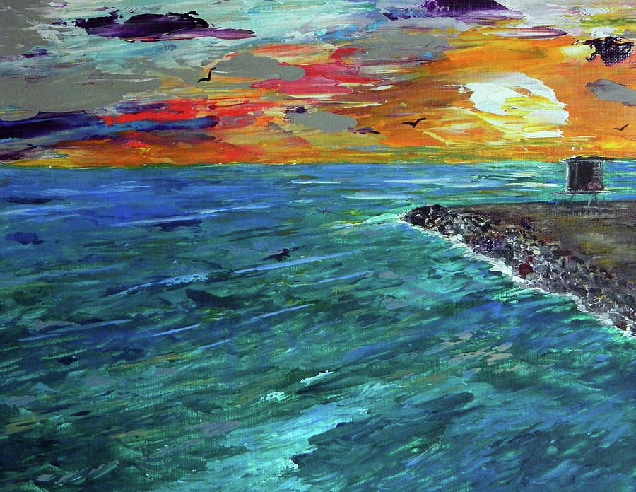 Sunset at the Jetty Painting by Everette McMahan jr