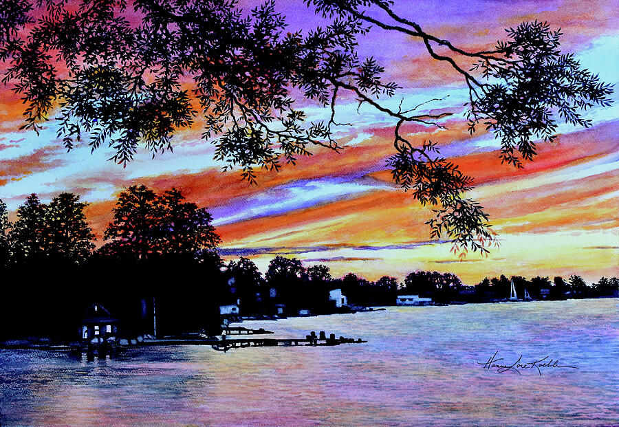 Sunset At The Lake Painting by Hanne Lore Koehler