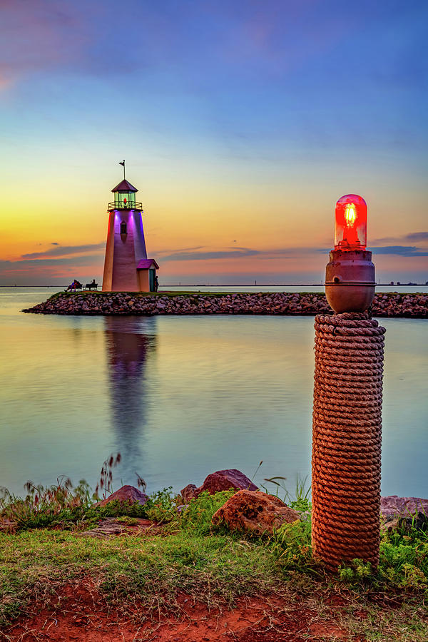 Sunset At The Lake Hefner Lighthouse in Oklahoma City Photograph by Gregory Ballos