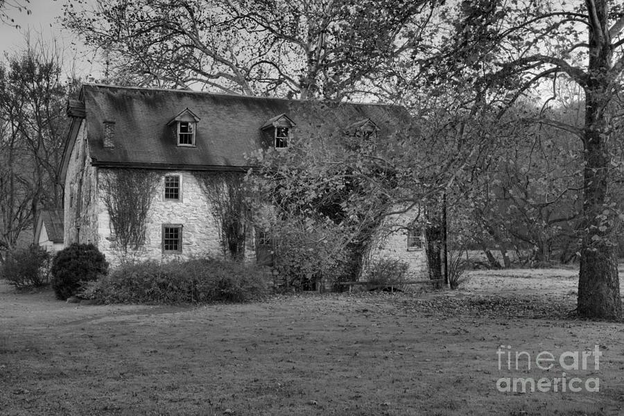 Fall Photograph - Sunset At The Lancaster Mill Black And White by Adam Jewell