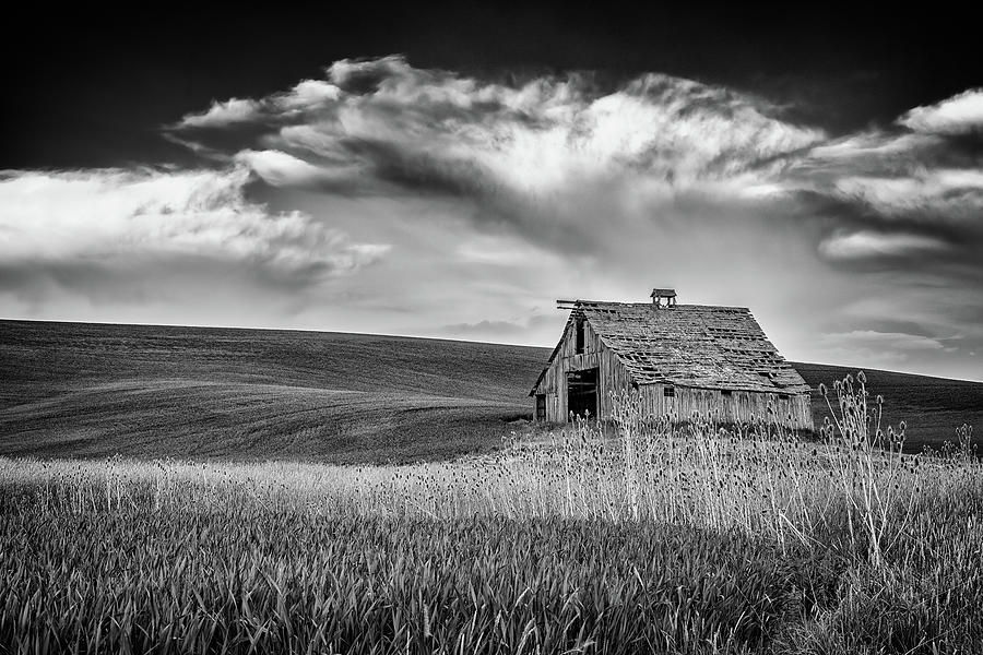 Winter Photograph - Sunset at the Old Barn in Black and White by Rick Berk