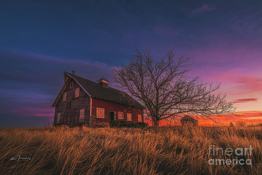 Sunset At The Old Red Barn Photograph