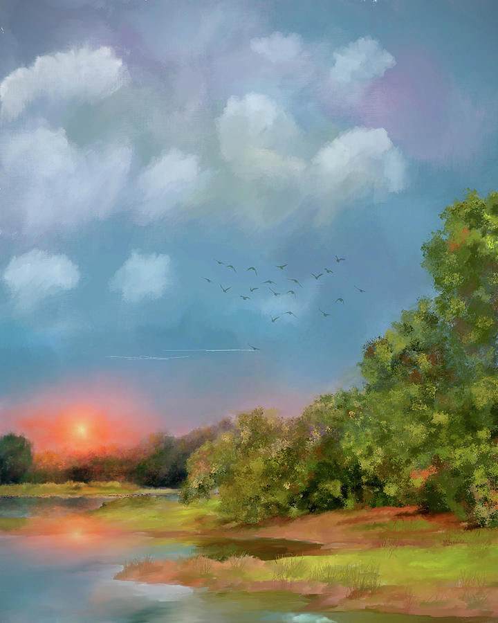 Sunset at the Reservoir Digital Art by Mary Timman
