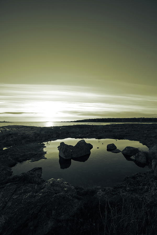 Sunset at the rocky shore of the Baltic Sea - duotone Photograph by Ulrich Kunst And Bettina Scheidulin
