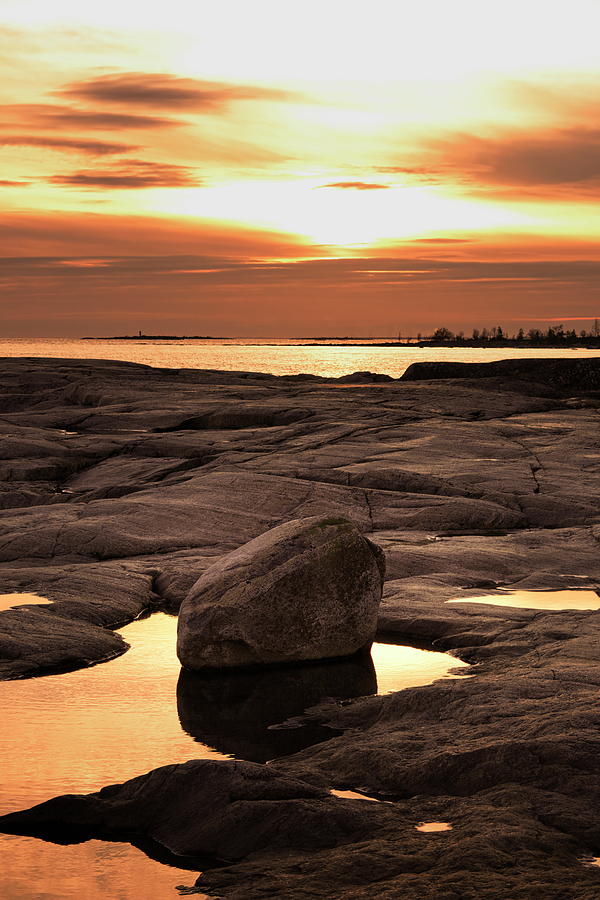 Sunset at the rocky shore of the ocean Photograph by Ulrich Kunst And Bettina Scheidulin
