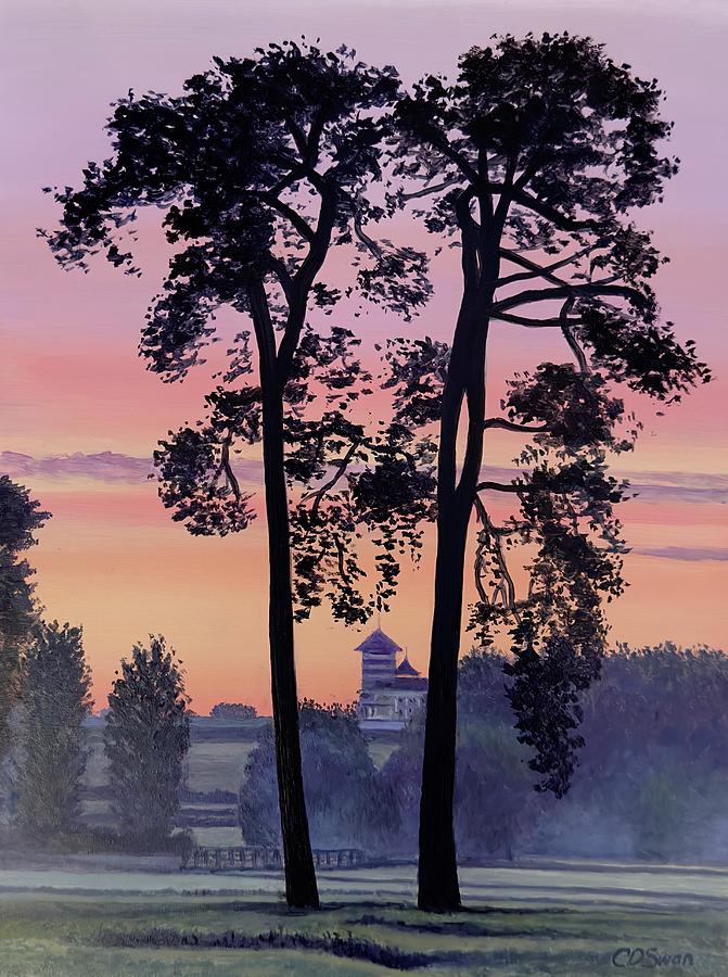 Sunset at Towcester Watermeadows Painting by Caroline Swan