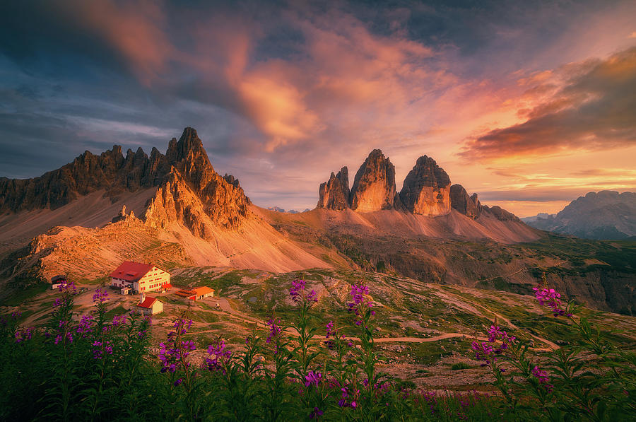 Sunset at Tre Cime Photograph by Henry w Liu