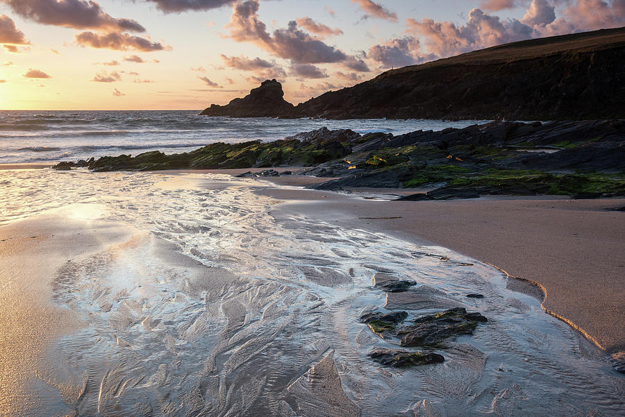 Sunset at Trevone Bay, North West Cornwall, England, UK Photograph by Sarah Howard