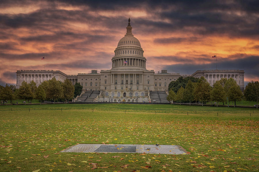 Sunset At Unites States Capitol Building, Washington DC by Mike Deutsch