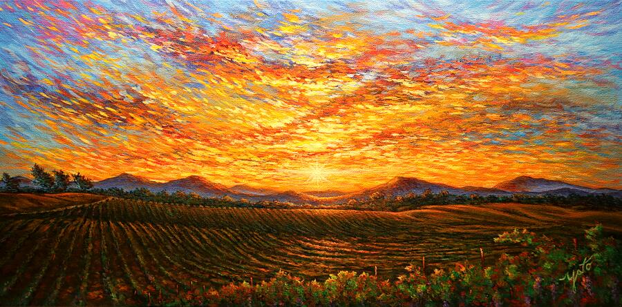 Sunset At Winery Painting by John YATO