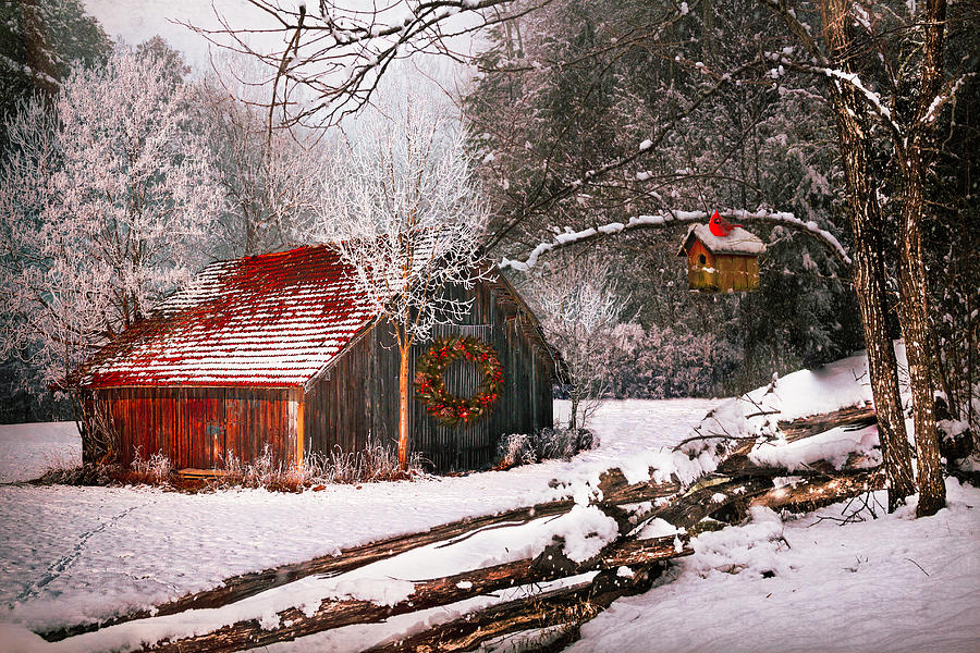 Sunset Barn in the Snow  Photograph by Debra and Dave Vanderlaan