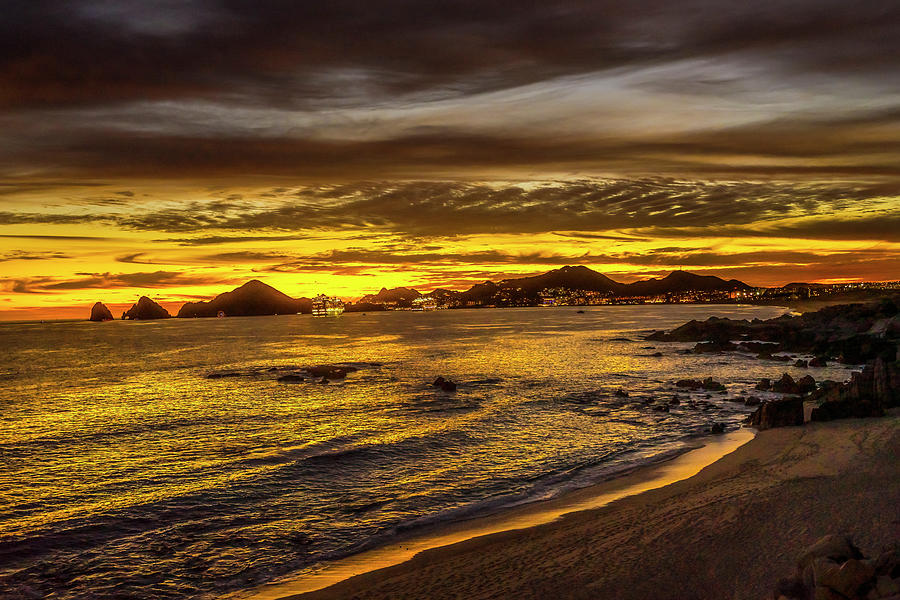Sunset Photograph - Sunset Beach Arch Central Cabo San Lucas Mexico by William Perry