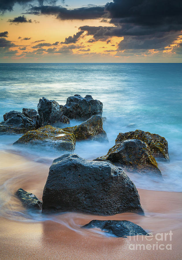 Nature Photograph - Sunset Beach Rocks by Inge Johnsson