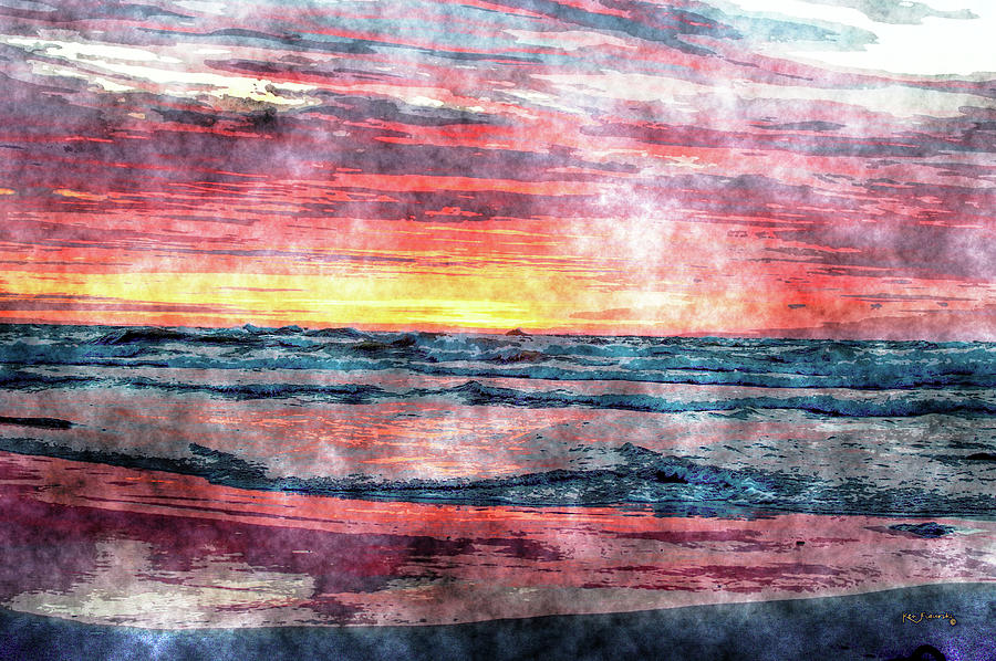 Nature Mixed Media - Sunset Beach Watercolor by Ken Figurski