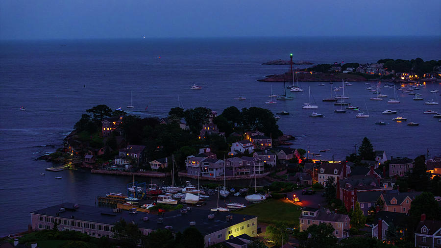 Sunset becoming Night on Marblehead Harbor.  Photograph by Jeff Folger