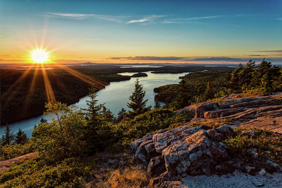 Sunset Beech Mountain, Acadia NP Photograph by Jeff Sinon