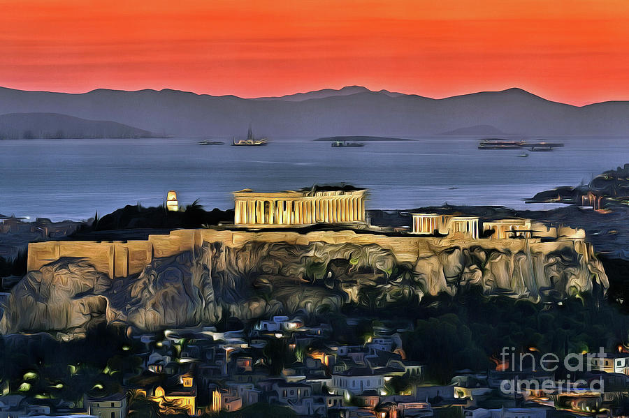 Sunset behind Acropolis of Athens II Painting by George Atsametakis