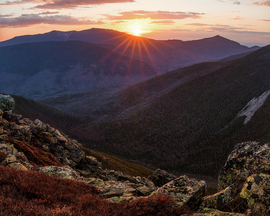 Sunset behind Mount Lafayette seen from Bondcliff in the Pemigewasset Wilderness Photograph by William Dickman