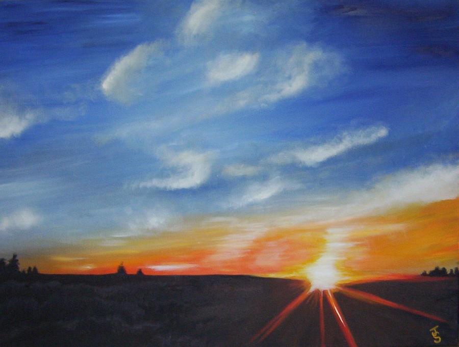 Sunset Behind Mountain Barn Painting by Joanne Stowell
