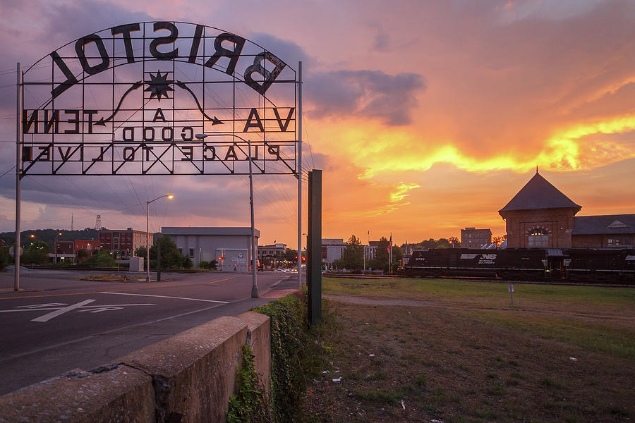 Sunset Behind the Bristol Sign Photograph by Greg Booher