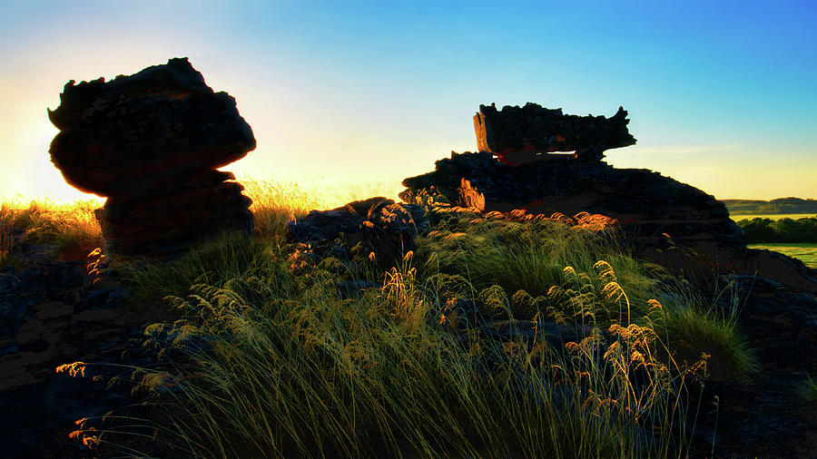 Sunset Behind the Rocks - Ubirr, Kakadu National Park Photograph by Lexa Harpell