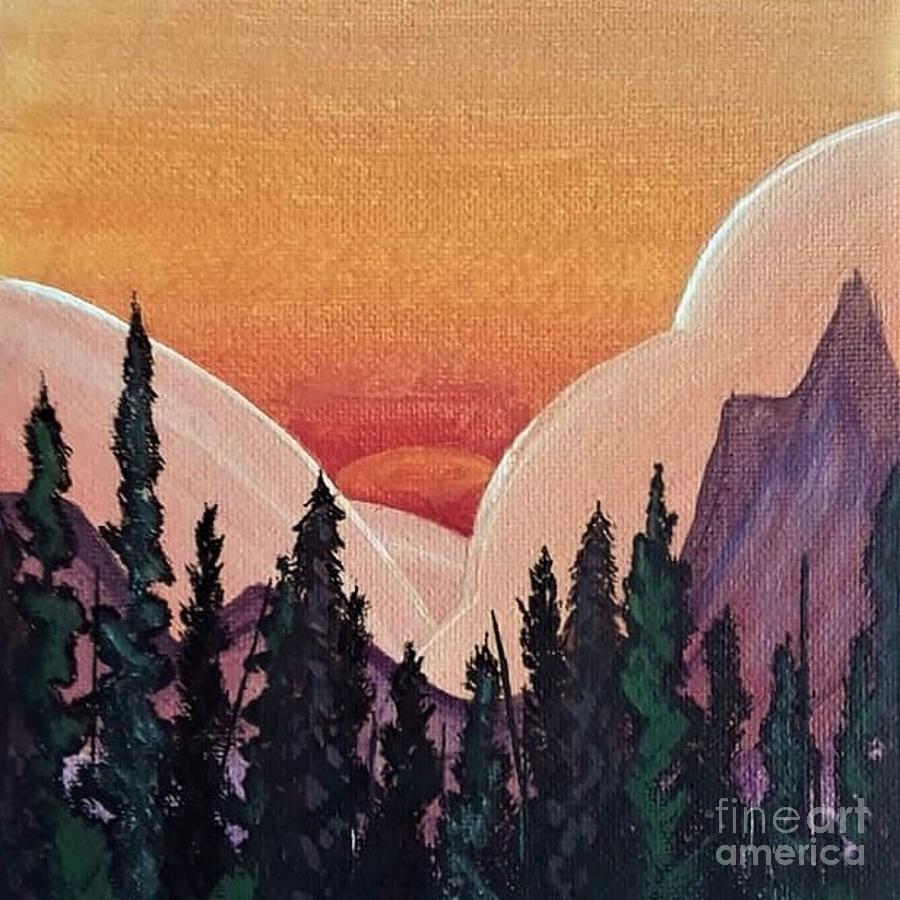 Sunset Between Mountains Painting by April Reilly