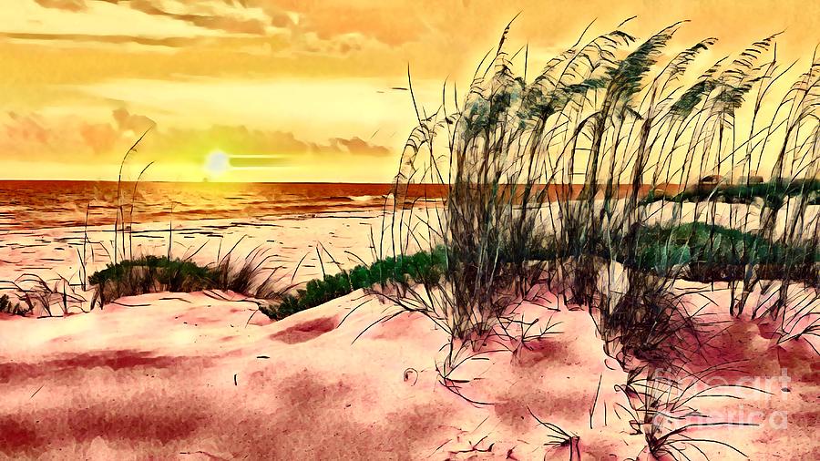 Sunset Beyond The Sea Oats Digital Art by Rachel Hannah