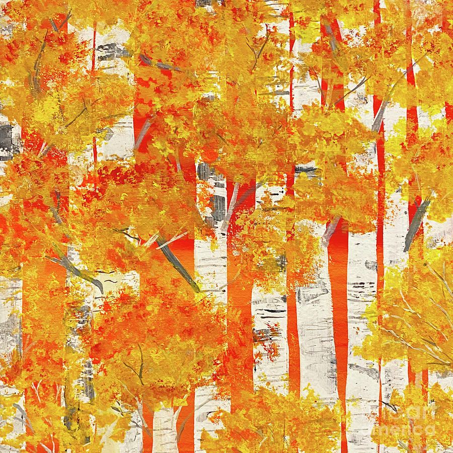 Sunset Birch Trees Painting by Lisa Neuman