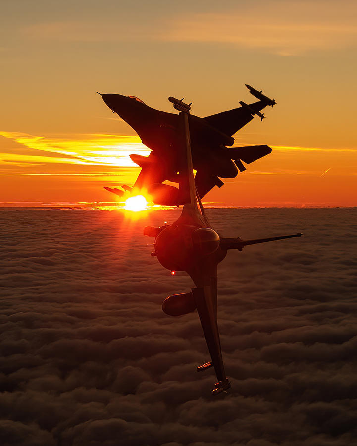 Sunset break of 2 F-16s Photograph by Joris Van Boven | Pixels