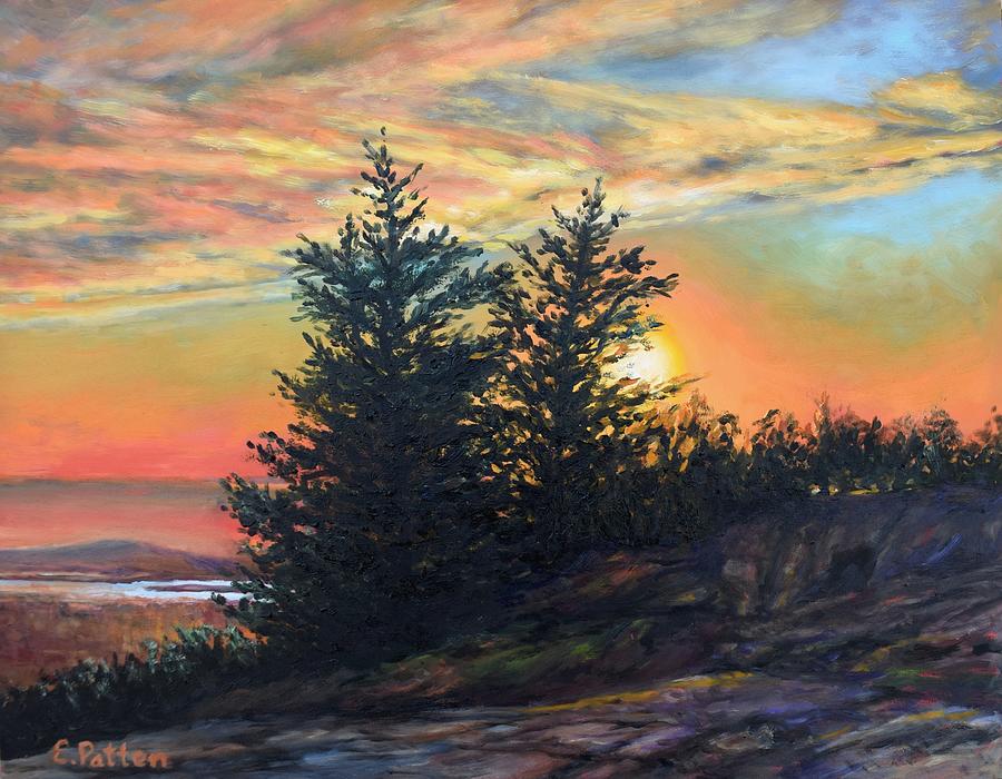 Tree Painting - Sunset, Cadillac Mountain, Acadia National Park by Eileen Patten Oliver