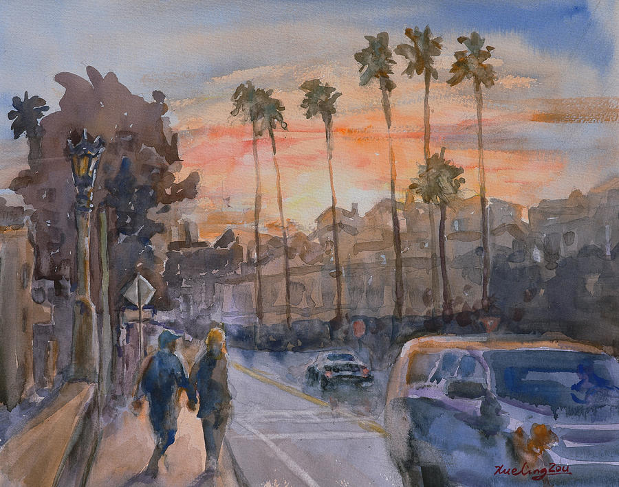 Sunset Capitola Painting by Xueling Zou