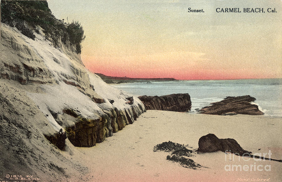 Sunset Photograph - Sunset Carmel Beach, Calif. 1915 by Monterey County Historical Society
