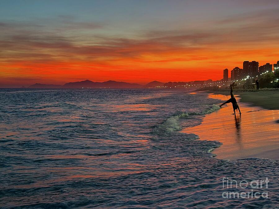 Vibrant Sunset Over Rio Beach Photograph - Sunset Cartwheels at Ipanema Beach by Leslie Brashear