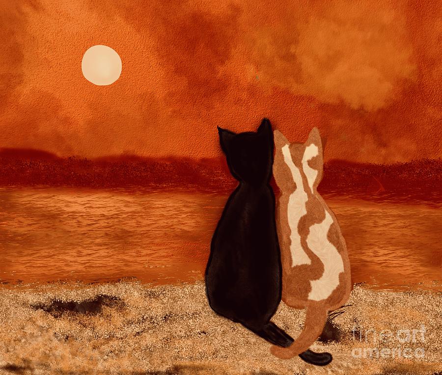 Sunset cats Digital Art by Elaine Hayward