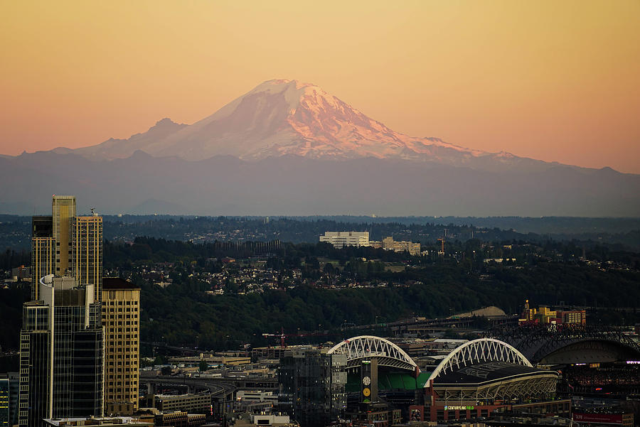Seattle Photograph - Sunset City and Mountain Views by Kimberly Deverell