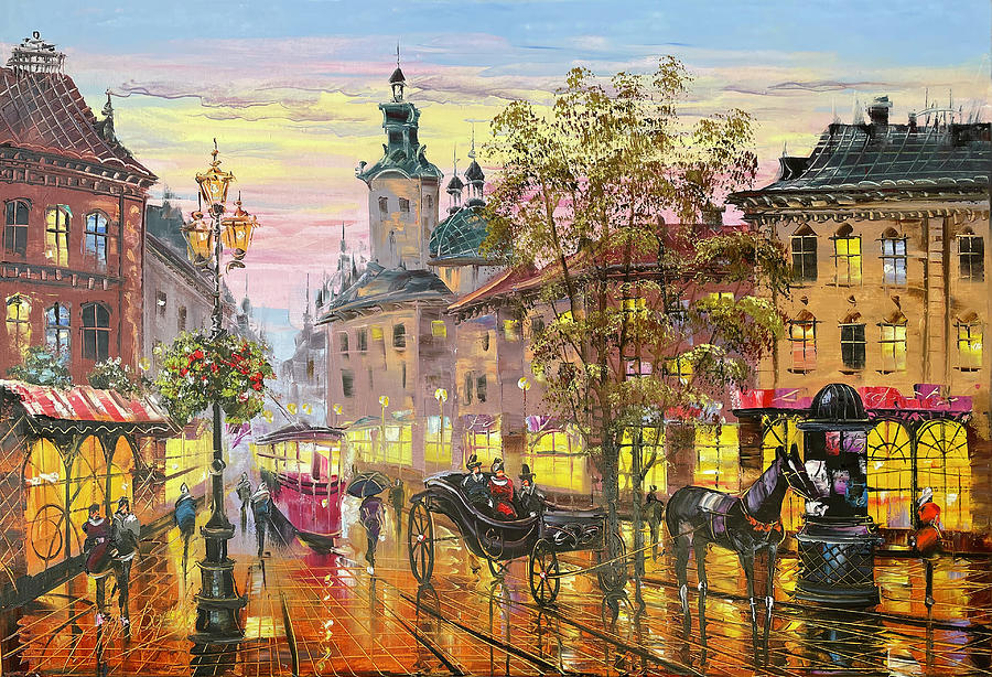 Sunset Cityscape Oil Painting Original Old Town Art Lviv City Painting ...