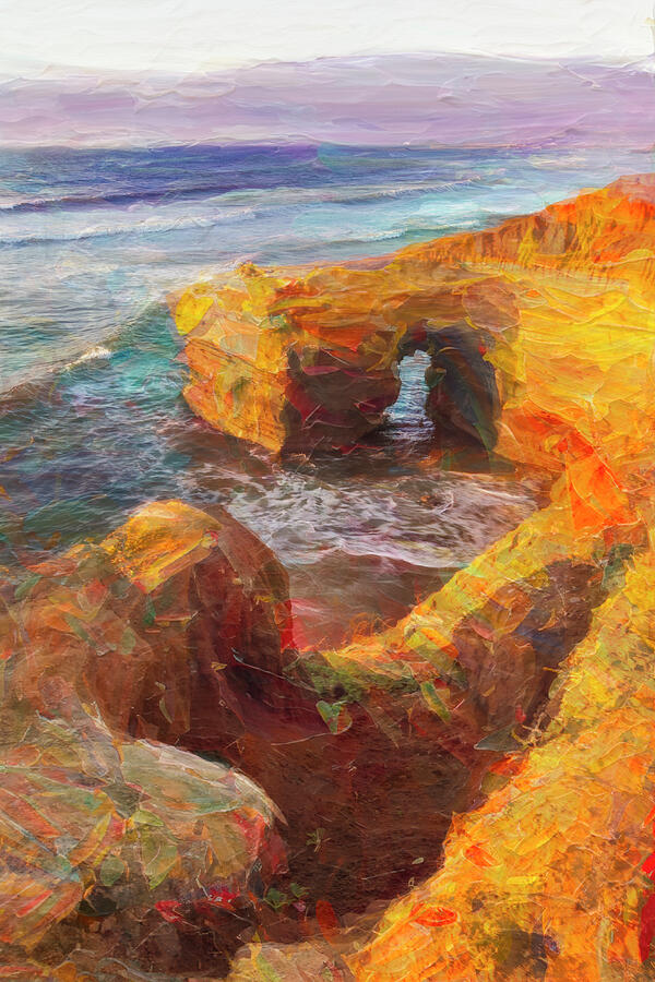 Sunset Cliffs, San Diego - Painterly Mixed Media by Patti Deters